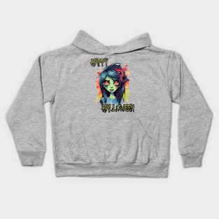 Spooky Zombie Girl Happy Halloween Kids Hoodie